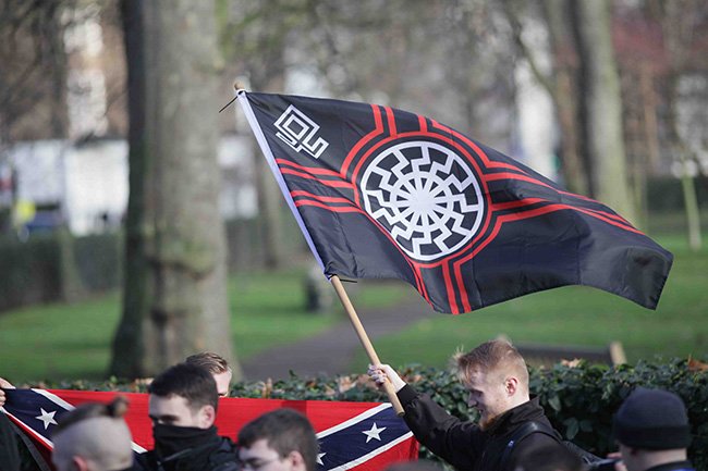 Identity Banner at US Embassy Protest in London