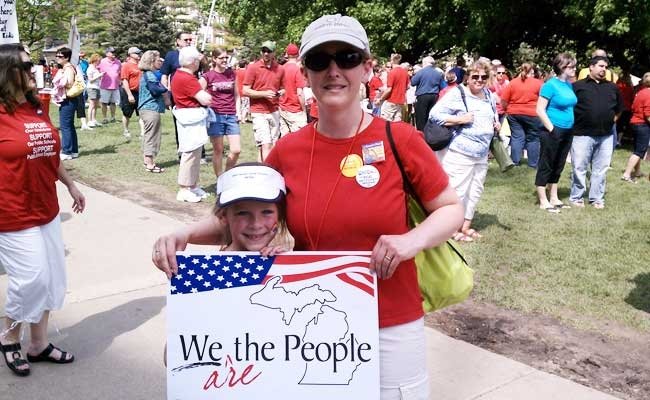 Members of We Are the People of Michigan Protested Against Tea Party Efforts to Push Michigan "Right to Work"