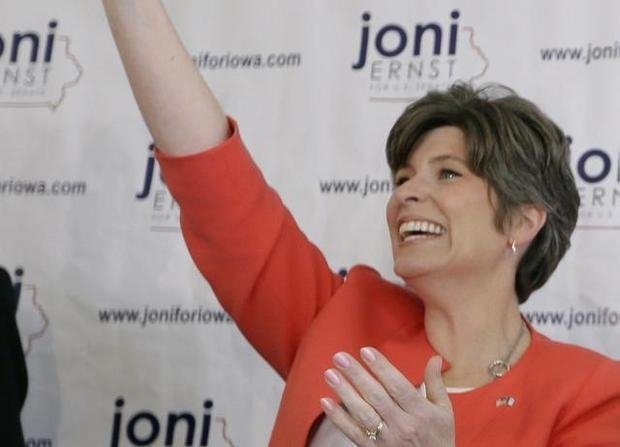 Tea Party backed candidate Joni Ernst victorious in her Iowa Senate race.