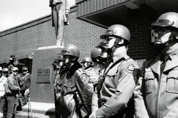 Tensions were high after protestor arrests at previous Plattsburg rally (1985).